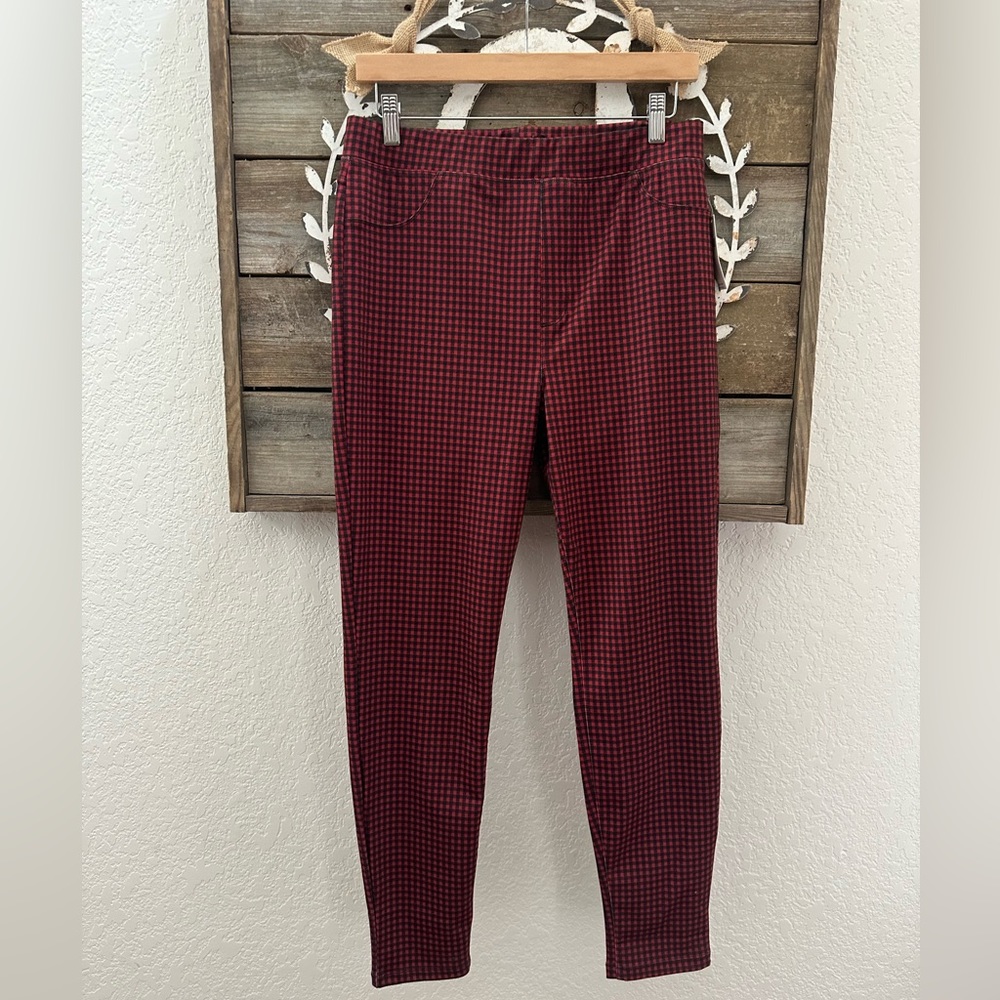 Anthropologie X Sanctuary red black check pull on stretch pants ladies Large NWT